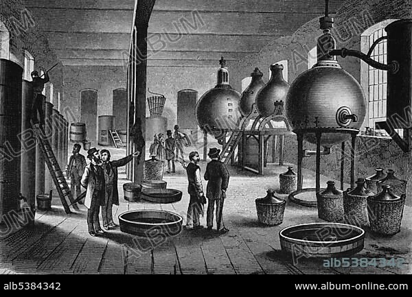 Beyer's ink factory in Chemnitz, Saxony, Germany, woodcut, historical engraving, 1882, Europe.