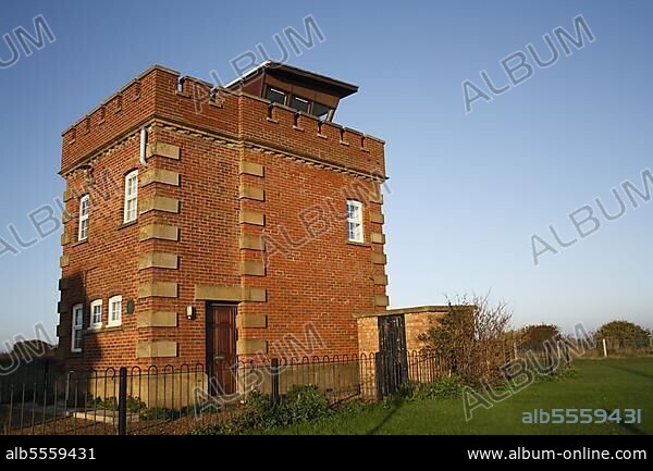 Former coastguard lookout tower and Marconi wartime listening post, on coastal clifftop at dawn, Old Hunstanton, Norfolk, England, United Kingdom, Europe.
