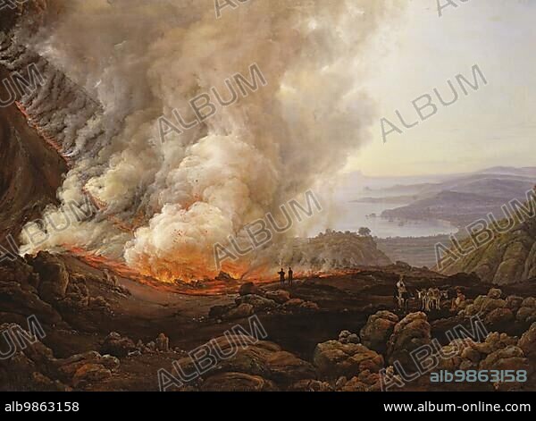 The eruption of the volcano Vesuvius in December 1820, Naples, Italy, after a painting by Johan Christian Clausen Dahl, Historical, digitally restored reproduction from a 19th century original, Europe.