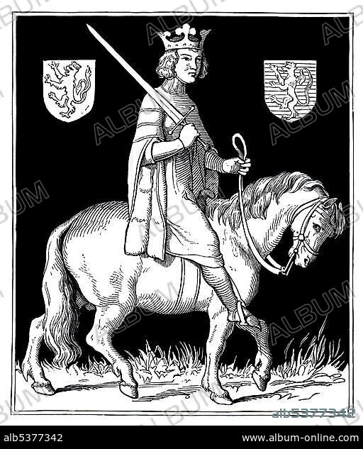 Henry VII, 1278 - 1313, historical illustration from Bildnisse der Deutschen Koenige und Kaiser, Portraits of German Kings and Emperors, by Professor Heinrich Schneider, Verlag Friedrich Andreas Perthes, Gotha, 1889.