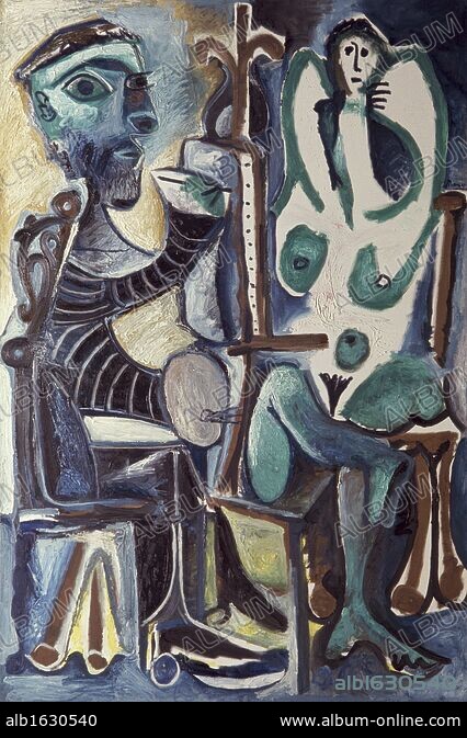 Pablo Ruiz Picasso 【Man and Woman】 Pablo Picasso — Bust of man with a hat and woman's head, 1971