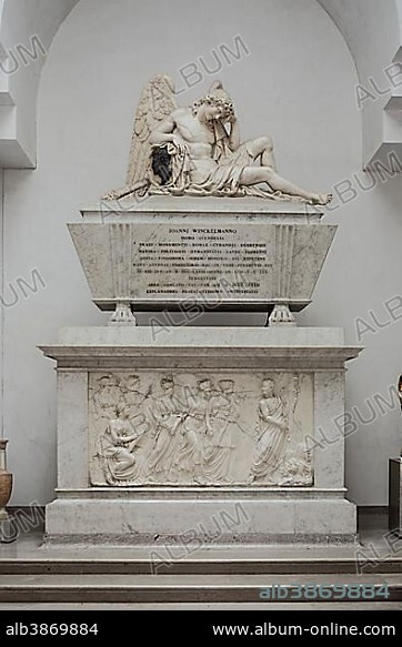 Cenotaph for Johann Joachim Winckelmann, by Antonio Bosa, 1832 Temple in the Lapidario Tergestino, Museum of Roman grave stones, castle hill San Giusto, Trieste, Friuli-Venezia Giulia, Italy, Europe.