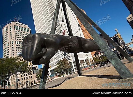 The Joe Louis Fist, by sculptor Robert Graham, honors the 1937-1950 world heavyweight boxing champion, Detroit, Michigan, United States, North America.