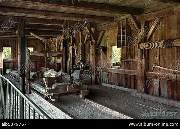 Sawmill, Bauernhausmuseum Amerang farmhouse museum, Amerang, Bavaria, Germany, Europe.