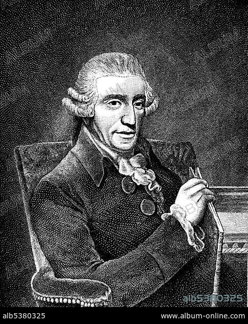 Historical drawing from the 19th Century, portrait of Franz Joseph Haydn, 1732-1809, Austrian composer and leading representative of the Viennese Classical period.