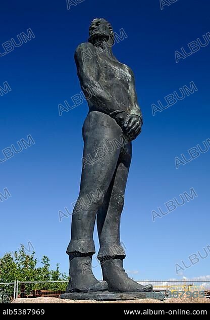 Sculpture of the famous buccaneer and pirate Klaus Stoertebeker on Grasbrookhafen port in the Hafencity Harbor City, Hamburg, Germany, Europe.