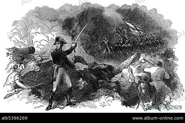 Historical drawing from the U.S. history of the 19th century, Andrew Jackson 1767 - 1845, seventh President of the United States, at the Battle of New Orleans, 8th January 1815.