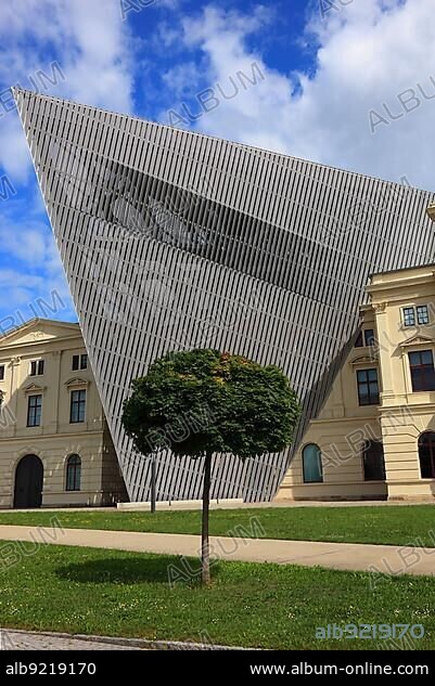 Military History Museum of the German Armed Forces, main arsenal building with wedge, architect Daniel Libeskind, Dresden, Saxony, Germany, Europe.
