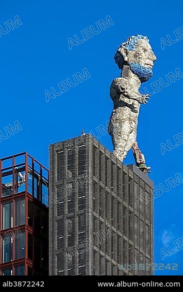 MARKUS LUEPERTZ. Herkules von Gelsenkirchen, artwork by Markus Lüpertz, on the tower of the former Zeche Nordstern colliery, Gelsenkirchen, Ruhr district, North Rhine-Westphalia, Germany, Europe.