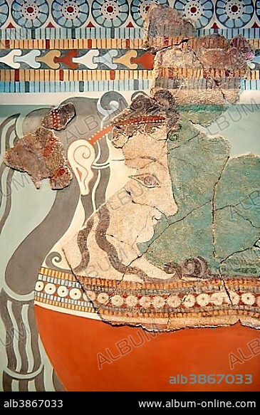 Mycenaean fresco of a woman, from Tiryns, 14th - 13th century B.C., National Archaeological Museum, Athens, Greece, Europe.