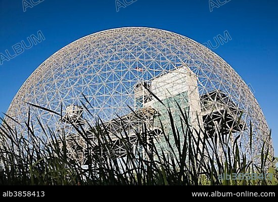 The Biosphere museum, the geodesic dome structure was the former United States pavilion at Expo 67, at Jean-Drapeau Park on Ile Sainte-Helene, Montreal, Quebec, Canada, North America.