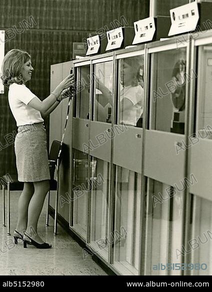 Tape storage device, tape drive, IBM 360 mainframe computer, Technische Hochschule (today Technical University), historical photograph around 1966, Munich, Upper Bavaria, Bavaria, Germany, Europe.