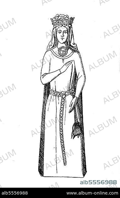 Berengaria von Navarra, geboren zwischen 1165-1170, gestorben am 23. Dezember 1230, war als Ehefrau von Richard Löwenherz Königin von England, Historisch, digitale Reproduktion einer Originalvorlage aus dem 19. Jahrhundert.
