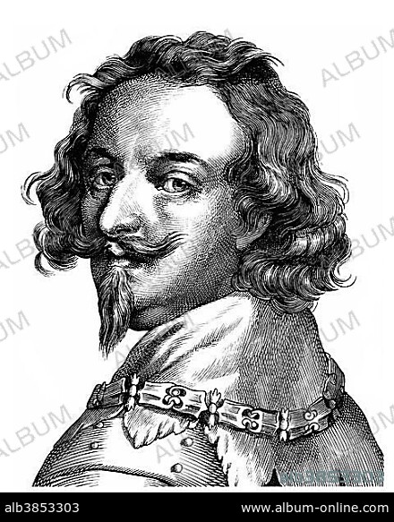 Historical drawing from the 19th Century, portrait of Count Peter Ernst II von Mansfeld, 1580 - 1626, a mercenary and military leader in the Thirty Years' War.