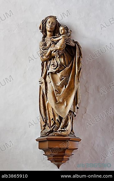 Madonna with the Infant, Haßfurt Madonna, by Tilman Riemenschneider, Parish Church of St. Kilian, Hassfurt, Mainfranken, Lower Franconia, Franconia, Bavaria, Germany, Europe.