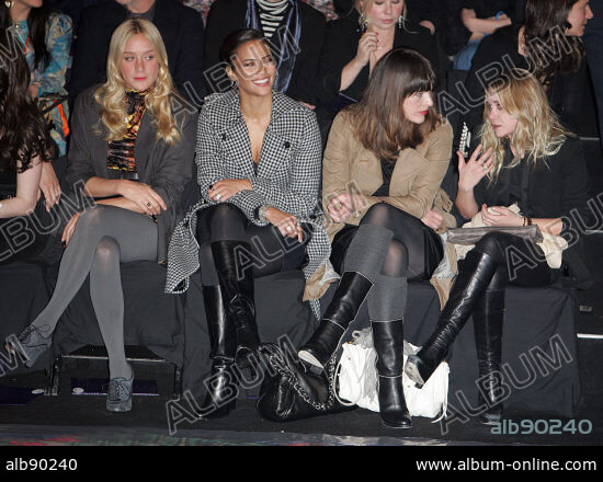 February 4, 2008; New York City Chloe Sevigny, Paula Patton, Milla Jovovich and Ashley Olsen sit in the front row during theMiss Sixty Fall 2008 fashion show at Mercedes-Benz Fashion Week Fall 2008 in Bryant Park in Manhattan. 03/02/2008