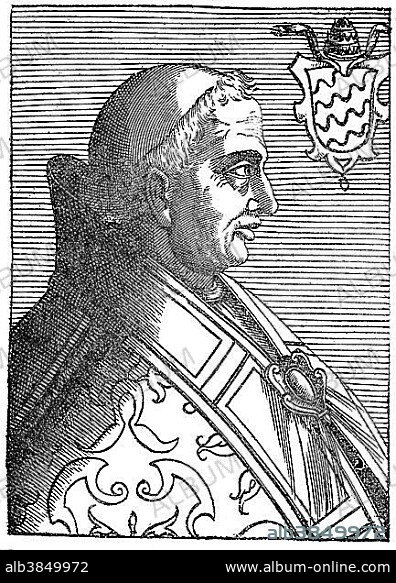 Pope Martin V or Martinus V, 1369 -1431, born Otto or Oddone Colonna, Pope from 1417 to 1431, historical illustration.