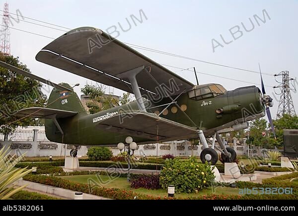 Old Russian biplane Antonow AN 2, belonging to the Laotian Army, Laotian Army Museum, Vientiane, Laos, Southeast Asia, Asia.