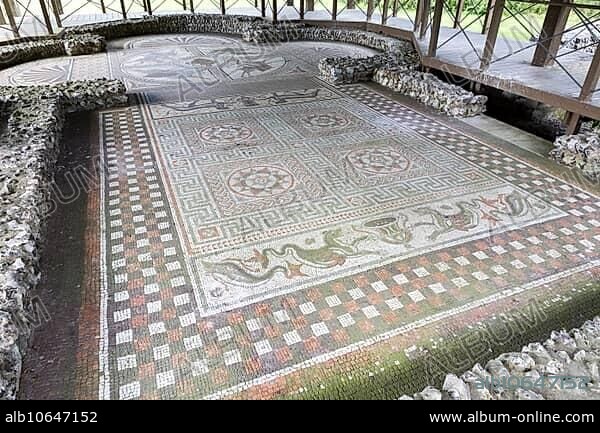 Roman mosaic at Littlecote House Hotel, Hungerford, Berkshire, England, UK.