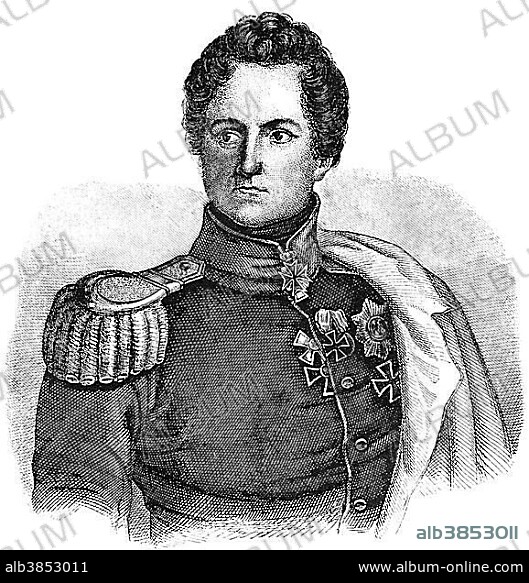Historical illustration, portrait of August Wilhelm Antonius Graf Neidhardt von Gneisenau, 1760 - 1831, a Prussian general field marshal and army reformer.