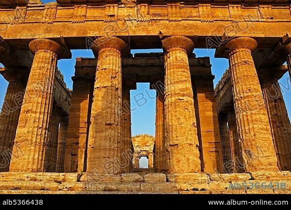 Ruins of Greco-Roman architecture, Paestum, Province of Salerno, Campania, Southern Italy.