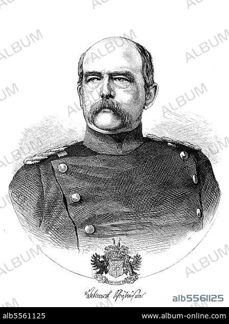 Otto Eduard Leopold, Fürst von Bismarck, Herzog von Lauenburg, 1. April 1815, 30. Juli (1898), bekannt als Otto von Bismarck, war ein konservativer preußischer Staatsmann, Historisch, digital restaurierte Reproduktion einer Originalvorlage aus dem 19. Jahrhundert, genaues Originaldatum nicht bekannt.