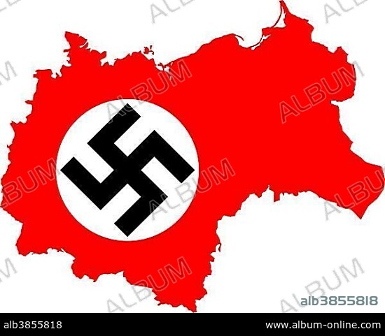 Map of Nazi Germany with swastika, Third Reich in 1942.