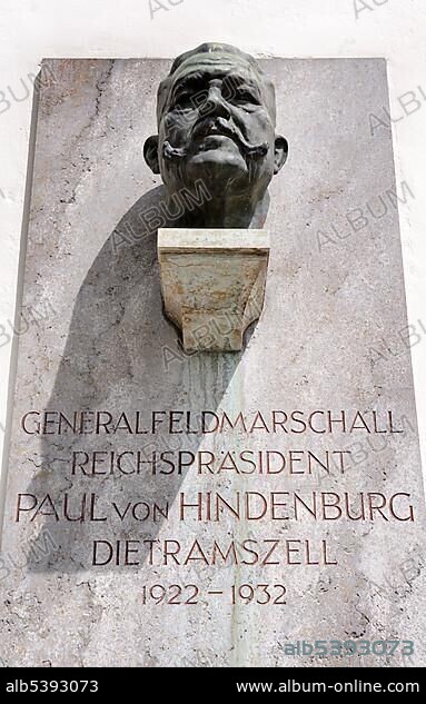 Bust of General Field Marshal and Reich President Paul von Hindenburg at the the Monastery Dietramszell, Upper Bavaria, Bavaria, Germany, Europe.