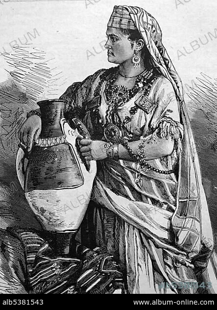 A Kabyle woman, east algerian berberine, Algeria, historical illustration, 1877, Africa.