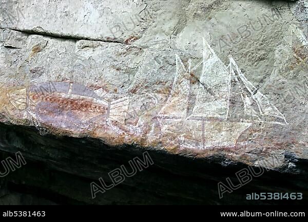 Aboriginal rock art, Nangaluwur Art Site, Kakadu National Park, Northern Territory, Australia, Oceania.