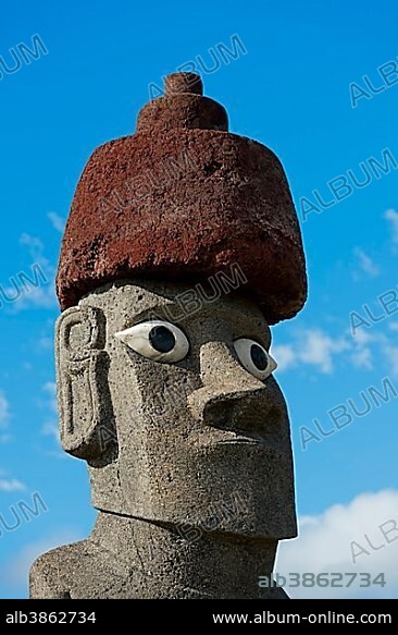 Moai statue, head, Easter Island, Chile, South America.