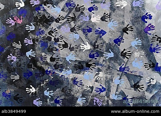 Mural, hands, detail, artist Christine Kühn, East Side Gallery, Berlin, Germany, Europe.