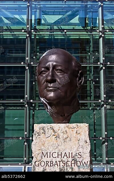 Monument to the fathers of reunification, former Russian President Mikhail Gorbachev, Berlin, Germany, Europe.