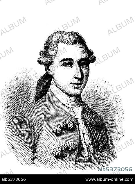 Johann Friedrich Struensee, 1737 - 1772, doctor and minister at the Danish court, historical woodcut, circa 1880.