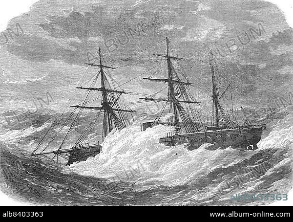 Ship of the Ottoman Turkish fleet, three-master Mahmudiye, Sultan Mahmoud, in 1869, Turkey, Historic, digitally restored reproduction of an original 19th century painting, exact original date unknown, Asia.