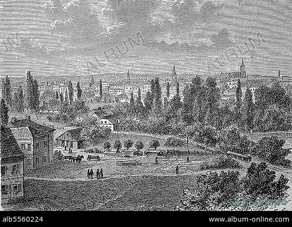 Troppau, heute Opava, eine Stadt in der Mährisch-Schlesischen Region in Tschechien, um 1870, digital restaurierte Reproduktion einer Originalvorlage aus dem 19. Jahrhundert, genaues Originaldatum nicht bekannt.