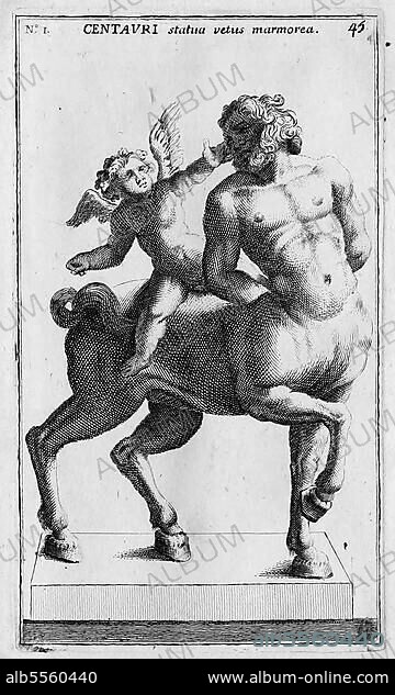Ein Kentaur, Centaurus, Centauri, Zentaur, ein Mischwesen der griechischen Mythologie aus Pferd und Mensch, historisches Rom, Italien, digitale Reproduktion einer Originalvorlage aus dem 18. Jahrhundert, Originaldatum nicht bekannt.
