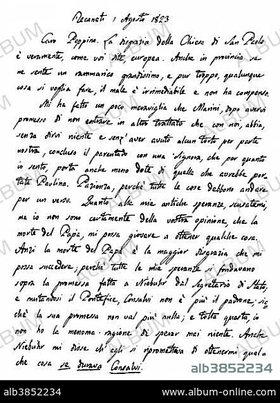 Historical manuscript by Count Giacomo Leopardi, 1798 - 1837, an Italian poet, essayist, and philologist.