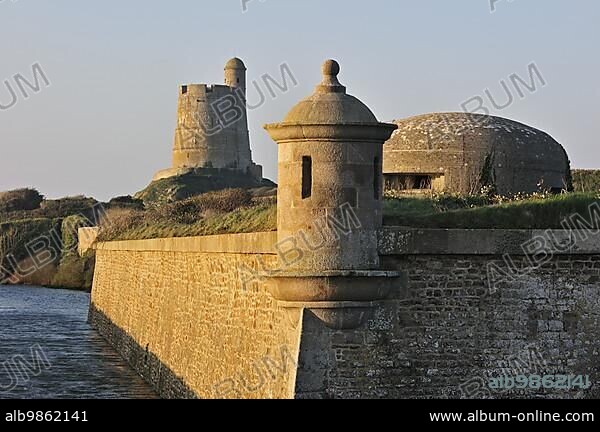 The tower Tour Vauban, turret and WWII bunker at Saint-Vaast-la-Hougue, Normandy, France, Europe.