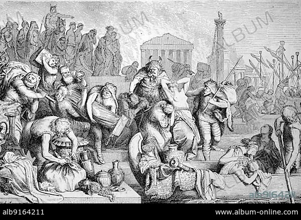 Retreat of the Vandals from Rome, Sack of Rome, 455, History of Ancient Rome, Roman Empire, Italy, Historical, digitally restored reproduction of a 19th century original, exact date unknown, Europe.