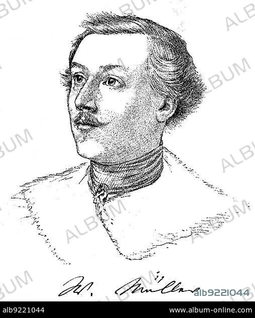 Johann Ludwig Wilhelm Müller, 7 October 1794, 30 September 1827, was a German lyric poet, historical image or illustration, published 1890, digitally improved, October 7, 1794, September 30, 1827, was a German lyric poet, historical image or illustration, published 1890, digitally improved.
