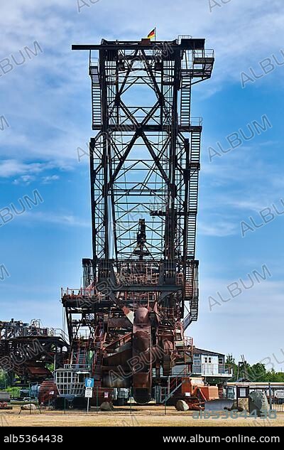 Excavator 1452 is a bucket wheel excavator manufactured in 1961 by VEB Schwermaschinenbau Lauchhammerwerk for lignite mining and used in the former Berzdorf open pit mine until 2001. Lake Berzdorf, Hagenwerder, Görlitz, Saxony, Germany, Europe.