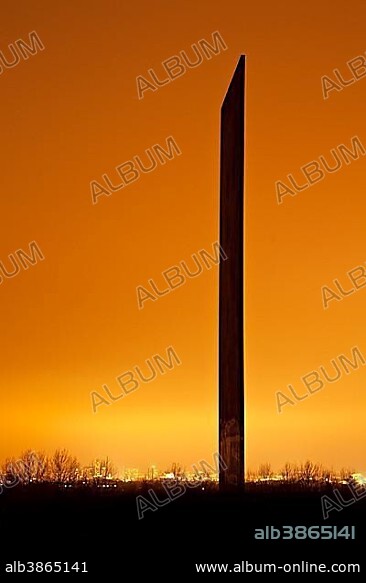 Artwork, Slab for the Ruhr by the sculptor Richard Serra on the Schurenbachhalde slag heap in the Ruhr area, Essen, North Rhine-Westphalia, Germany