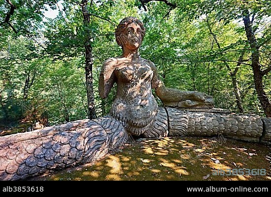 Sculpture of Echidna, Sacro Bosco, Sacred Wood, Park of the Monsters, Parco dei Mostri, Bomarzo, Lazio, Italy, Europe.