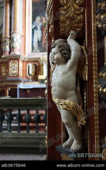 Angel in the abbey church, Schloss Corvey castle, former abbey, Hoexter, Weserbergland region, North Rhine-Westphalia, Germany, Europe.