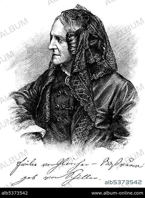 Historical print, portrait of Emilie Friederike Henriette von Gleichen-Russwurm, 1804 - 1872, the youngest daughter of Johann Christoph Friedrich von Schiller, from the Bildatlas zur Geschichte der Deutschen Nationalliteratur, Illustrated Atlas of the History of German National Literature by Gustav Koennecke, 1887.
