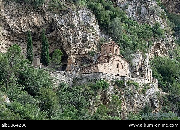 St. Michael's Church, a rock church, on Castle Hill above Berat. The town is a UNESCO World Heritage Site. Berat, Albania, Southeast Europe, Europe.