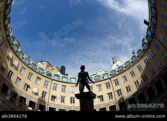 Brantingtorget, courtyard, fisheye view, Gamla Stan, Stockholm, Stockholm County, Sweden, Europe.