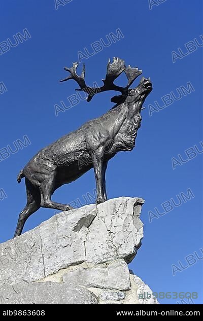 Caribou at the Beaumont-Hamel Newfoundland Memorial, Canadian First World War One battlefield of the Battle of the Somme, France, Europe.