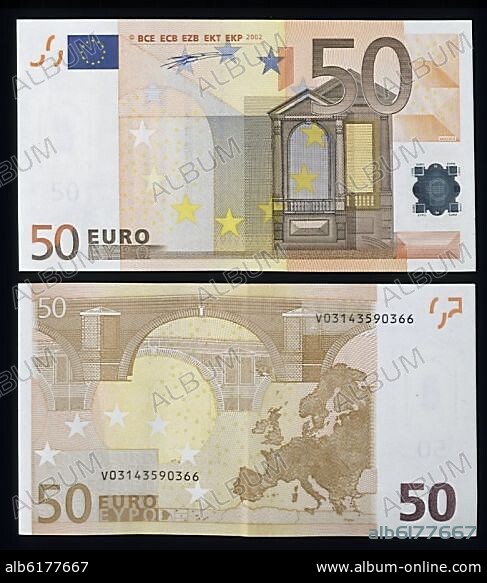 BILLETES DE CINCUENTA EUROS - ANVERSO Y REVERSO.